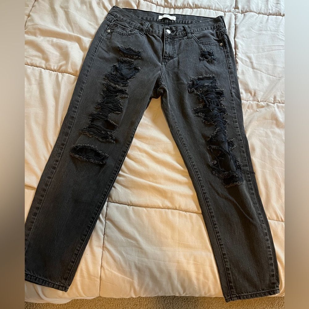 Abercrombie and Fitch Straight Leg Distressed Black Jeans Size 8 Waist 29